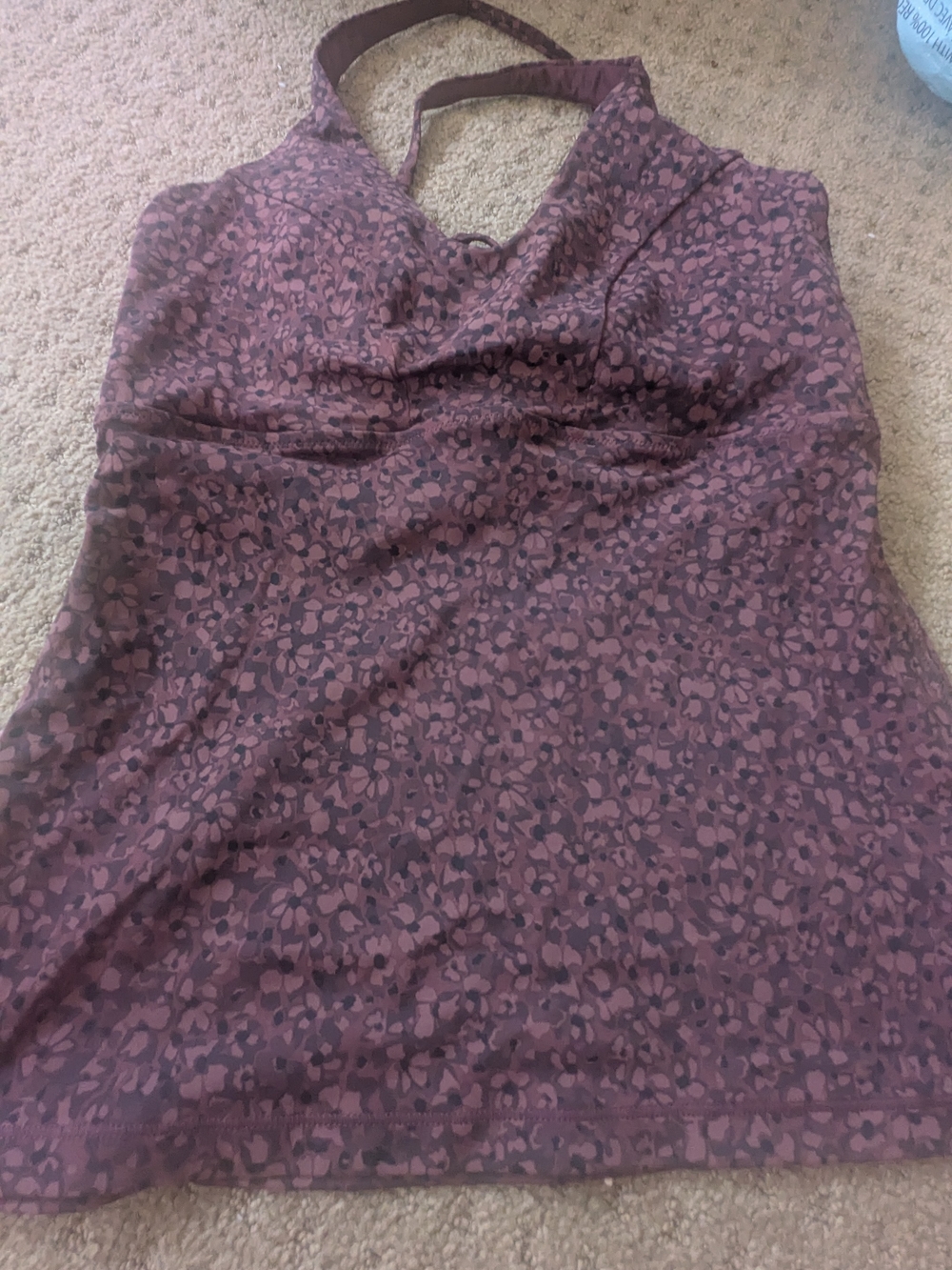 Athleta BEAUTIFUL Swim Top TANK BIKINI TANKINI  Mauve Floral LARGE L SWIMSUIT